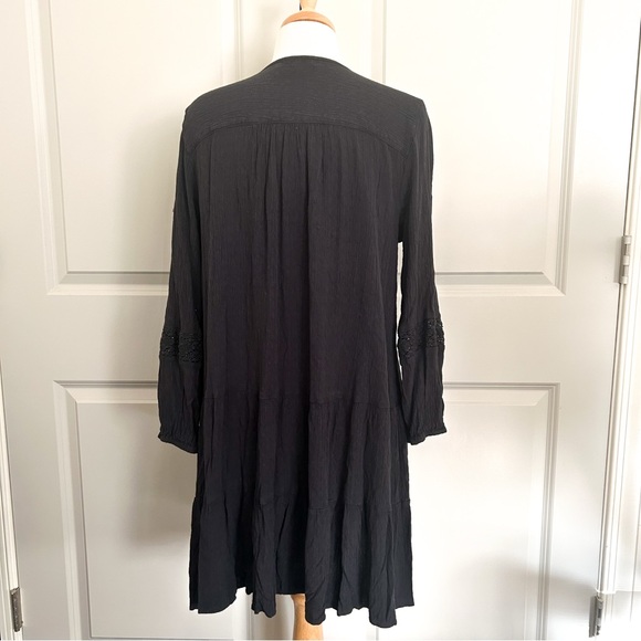 Lucky Brand Tiered Tunic Dress Black Tassel Tie V-Neck Size Large - Picture 8 of 15